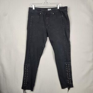 K Jeans Pants Womens 16 Black Skinny Stretch Denim Lace Up Grommet Leg Goth Punk